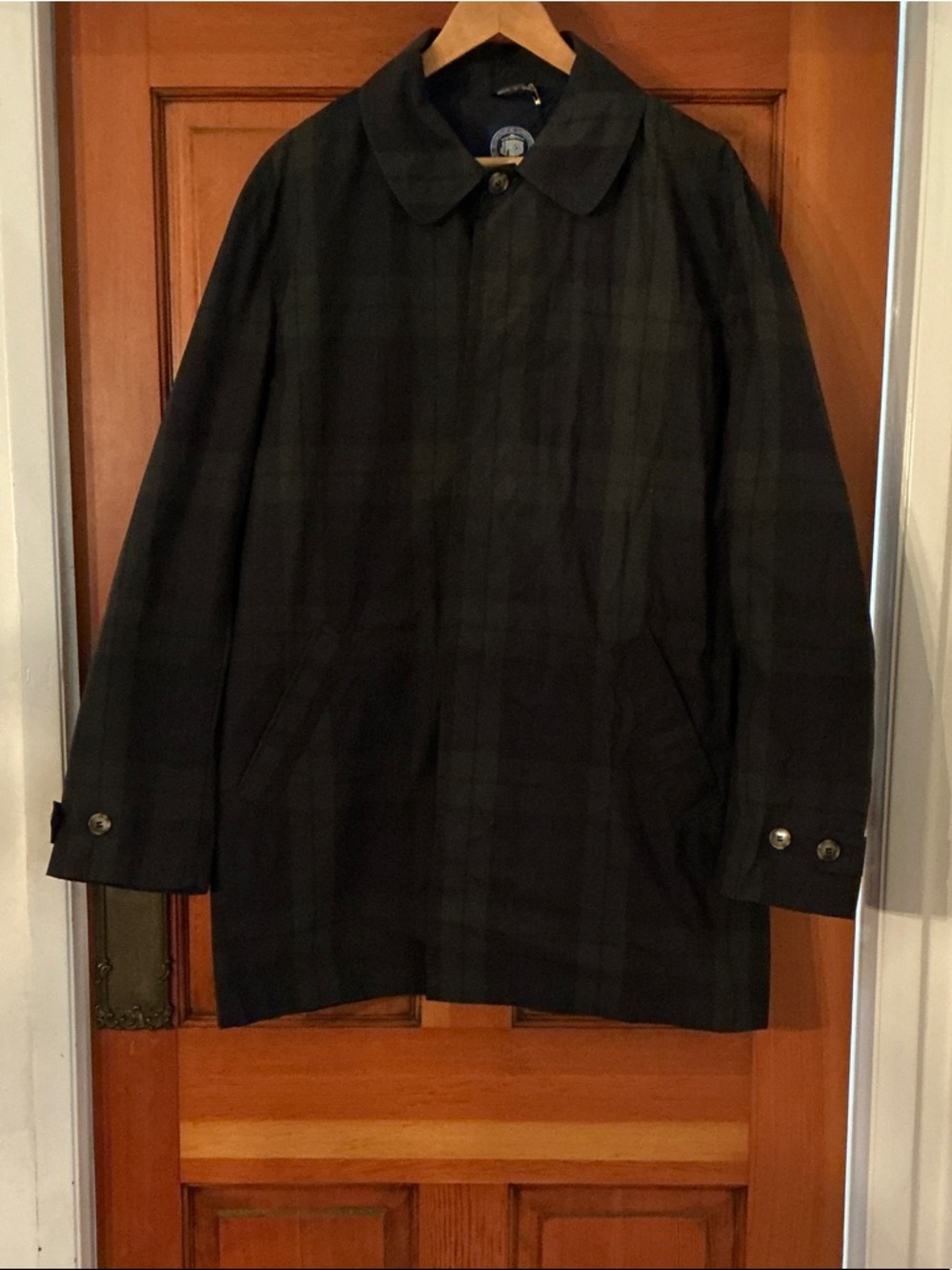 Men's Dark Plaid Trench Coat - Classic Collar
